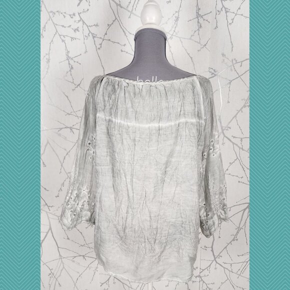 Simply Couture Paisley Embroidered Lace Olverlay Elastic Neck Top - Picture 5 of 6